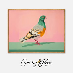 Bird Study J - City Pigeon Portrait Colorful Painting - Vintage Style - Abstract Country Decor - Americana - Schoolhouse