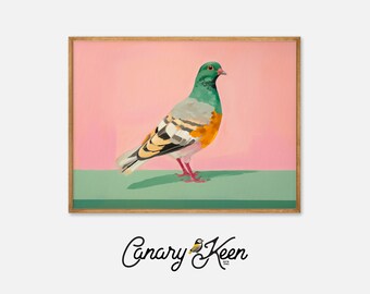Bird Study J - City Pigeon Portrait Colorful Painting - Vintage Style - Abstract Country Decor - Americana - Schoolhouse