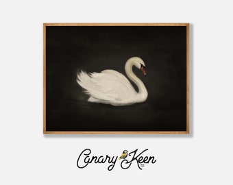 The Somber Swan - DIGITAL PRINT - original vintage style painting - Download Wall Art - Farmhouse Decor