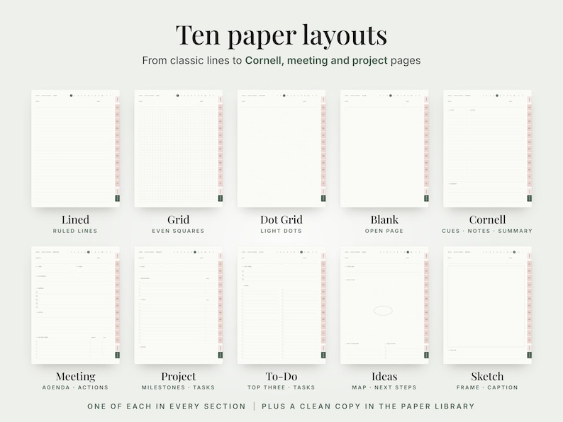 Noteboook Simple Design Minimalist Digital Notebook | Hyperlinked PDF With Sections and Note ...
