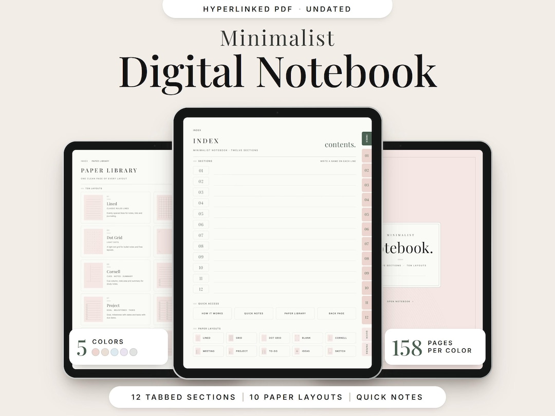 Minimalist Digital Notebook | Hyperlinked PDF With Sections and Note ...