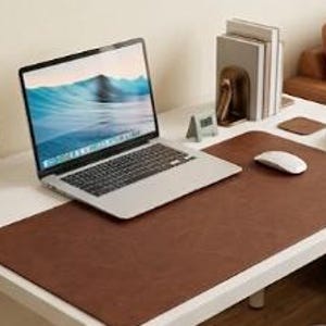 Anthracite Grey Leather Desk Mat, Large Extended Mouse Pad, Vegan Leather Desk Blotter for Home Office Setup, Minimalist Laptop Keyboard Mat
