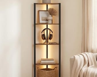 LED Corner Shelf Unit Modern Ambient Light Display Stand Minimalist Corner Storage for Living Room RGB Smart Lighting Furniture Corner Decor