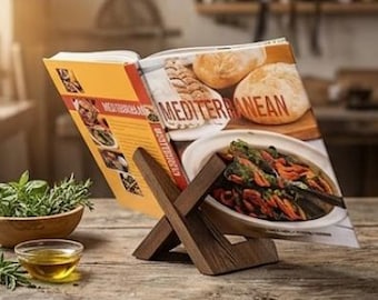 Supporto per libri in legno, leggio rustico per libri di cucina, supporto per tablet in legno, cavalletto da scrivania per esporre dischi in vinile, regalo artigianale per la cucina, ideale per lei.