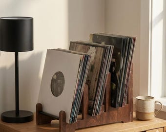 Soporte para discos de vinilo, estante de madera para discos de vinilo, expositor de escritorio para LP, decoración para sala de música, regalos para coleccionistas de vinilos de estilo retro.