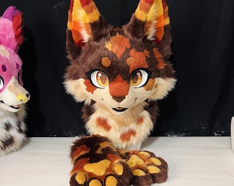 Original Handmade Design Fursuit Fox Head and Paws Set, Gift for Cosplayer