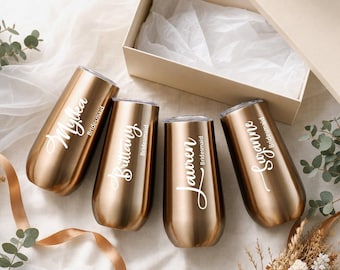 Personalized Champagne Tumbler with Lid, Bridesmaid Flute, Bachelorette Wine Glass, Bridesmaid Proposal & Wedding Gift for Her