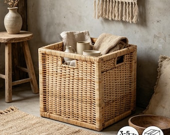34 x 32 cm natuurlijke geweven kubusmand Boho rustieke opberger voor woonkamer en plank
