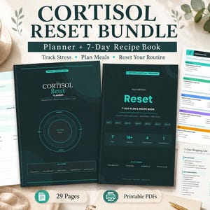 Cortisol Reset Bundle, Printable Stress Relief Planner, 7 Day Meal Plan PDF, Cortisol Recipe Book, Wellness & Nervous System Support