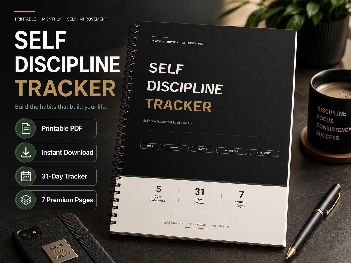 Self Discipline Tracker Printable, 31 Day Habit Tracker PDF, Monthly ...