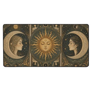 Tarot Sun Moon Desk Mat | Anti-slip Gaming and Work Surface with Hemmed Edges | Durable and Steady | Astrology, Celestial Design