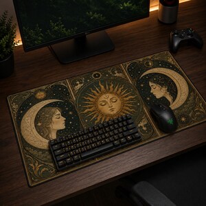 Tarot Desk Mat Celestial Sun Moon Witchy Desk Decor