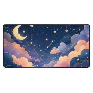 Dreamy Night Sky Moon Desk Mat, Celestial Gaming Work Pad