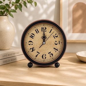 Classic Vintage Table Clock | Silent Analog Alarm Clock | European Retro Home Decor Accent