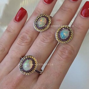 Natural Ethiopian Opal, Ruby & Yellow Sapphire Jewelry Set, Gemstone Earrings And Ring, 925 Sterling Silver Statement Jewelry, Gift For Her