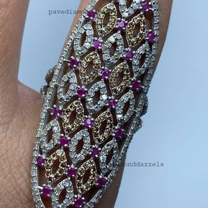Natural Ruby, Yellow Sapphire & Diamond Statement Ring, 925 Sterling Silver Long Cocktail Ring, Handmade Luxury Gift for Her