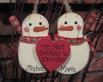 Mr. and Mrs. Personalized Snowmen Couple Ornament - Our First Christmas as Mr. & Mrs., Personalized Mr and Mrs, Wedding Personalized, Gift