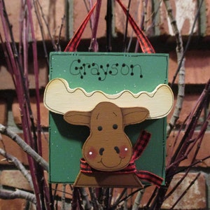 Personalized Moose Ornament - Personalized Family Ornament, Moose Personalized, Moose Christmas, Buffalo Check, personalized moose, wood