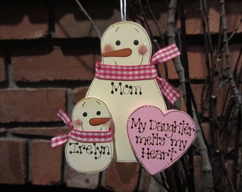 Daughter Personalized Ornament, Mom Daughter Snowman, Christmas personalized, daughter gift, stepmom daughter present