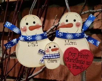 Snowman Family Ornament - Personalized - First Christmas as a Family  - Family of 3