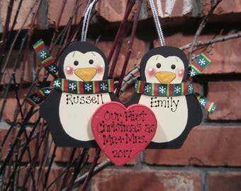 Personalized Penguin Couple Ornament - Our First Christmas as Mr. & Mrs.