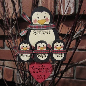 Penguin Family Ornament, Personalized Family Ornament, Penguin Christmas Ornament, Family of 4 Ornament, Grandma Ornament, Personalized