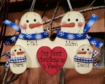 Family of 4: Snowmen Family Ornament, Our First Christmas as a Family, Blended Family Ornament, Grandparent Personalized Grandchild ornament