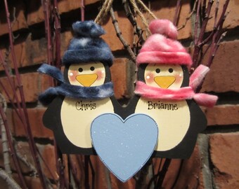 Personalized Penguin Couple Ornament - Fleece Hats and Scarves