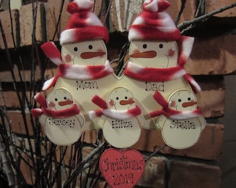 Family of 5: Personalized Snowmen Ornament, Grandparent Ornament, Family Snowman Ornament, Personalized Family Christmas, Wood Snowmen