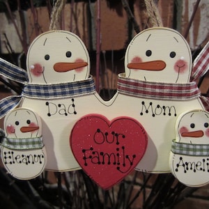 Personalized Family Ornament, Snowman Family of 4, Winter Decor, Grandparent Ornament, Christmas