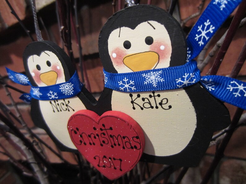 Personalized Penguin Ornament Penguin Couple Christmas Etsy