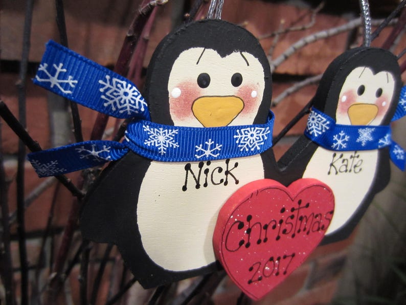 Personalized Penguin Ornament Penguin Couple Christmas Etsy