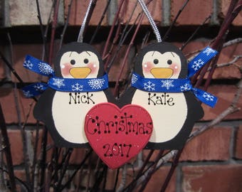 Personalized Penguin Ornament - Penguin Couple - Christmas Personalized, Personalized Family, Couple Ornament, Wood Penguin, wood ornament