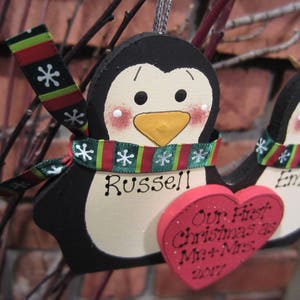 Personalized Penguin Couple Ornament Our First Christmas as Mr. & Mrs