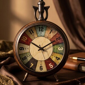 Wooden Table Clock, 6 Inch Desk Clock, Vintage Analog Clock, Decorative Wooden Clock for Home Office Study