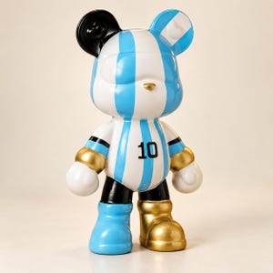 Ceramic Bear Piggy Bank, Animal Money Box Sculpture, Football Stripes Reflective Finishes Modern Decor