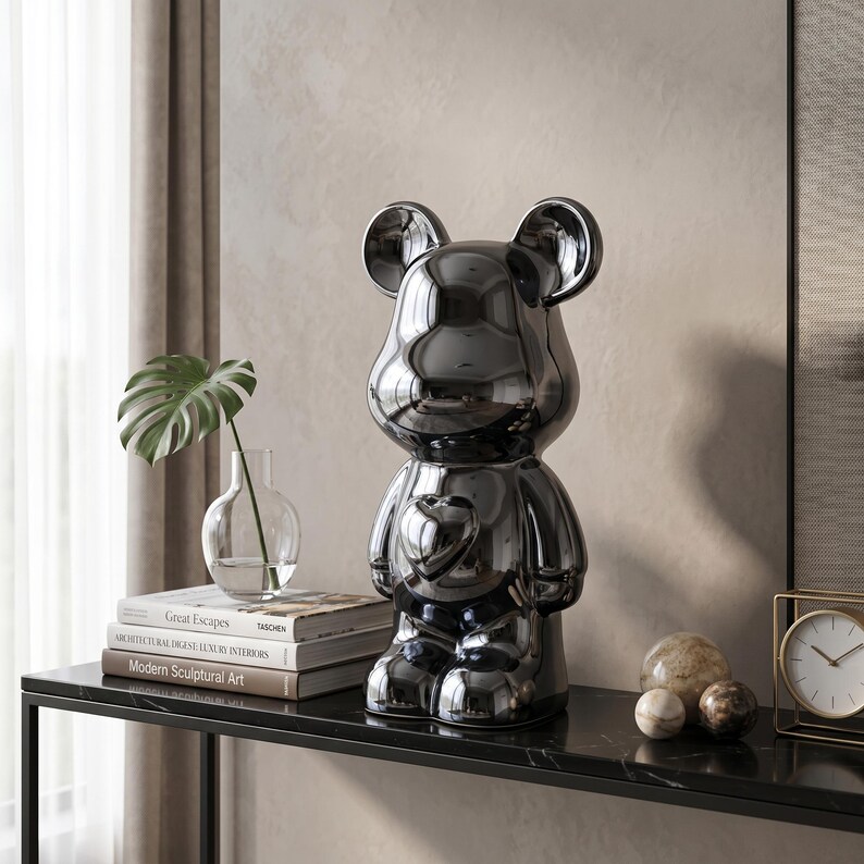 Trendy Bear Brick Ceramic Statue | Modern Teddy Bear Sculpture | Luxury Home Decoration Idea Black