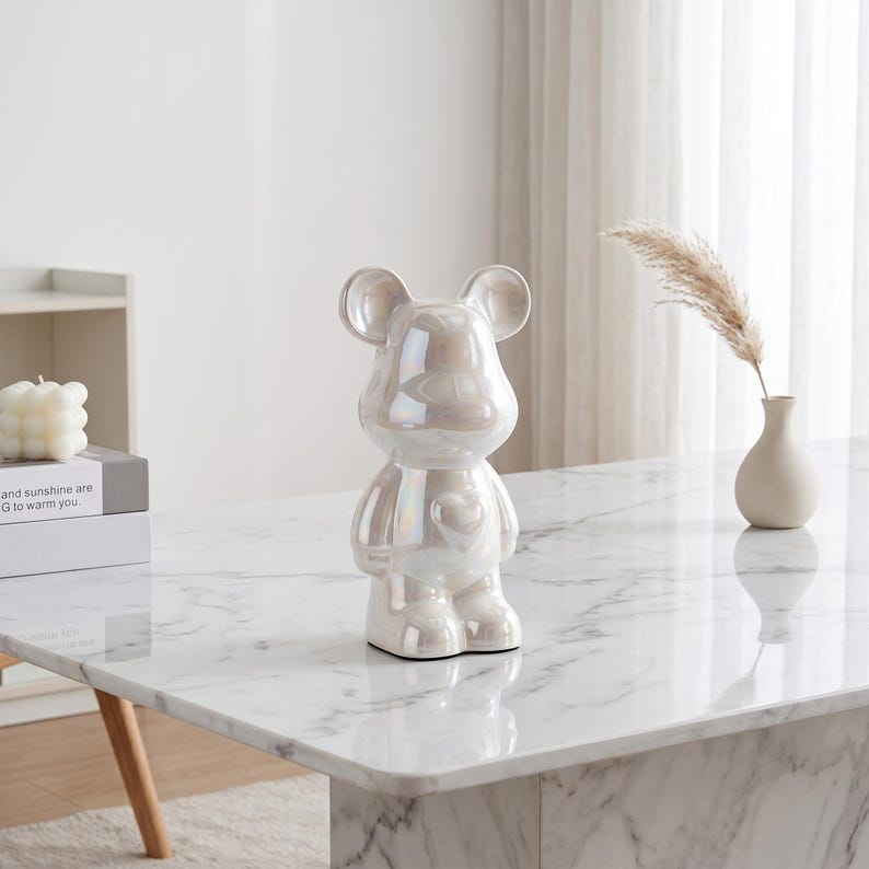 Trendy Bear Brick Ceramic Statue | Modern Teddy Bear Sculpture | Luxury Home Decoration Idea White