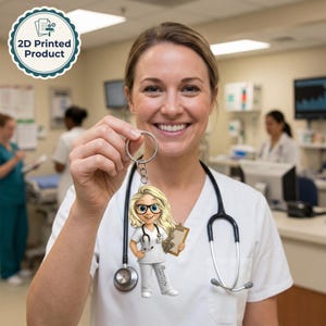 Personalized Nurse Keychain with Name, Custom Cartoon Nurse 2D Flat Acrylic Keyring, RN LPN  Gift, Gift for Nurse Coworker Self Care