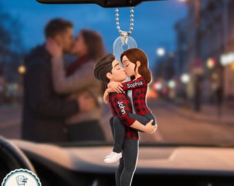 Personalized Kissing Couple Car Hanger,Custom 2D Flat Acrylic Couple Car Ornament,Anniversary Gift, Kissing Couple Car Charm,Gift For Couple