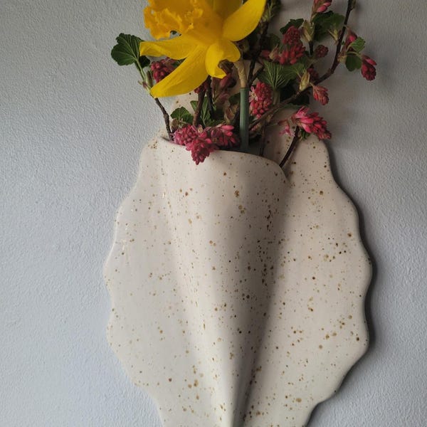 Handmade speckled white matt glazed ceramic wall sconce