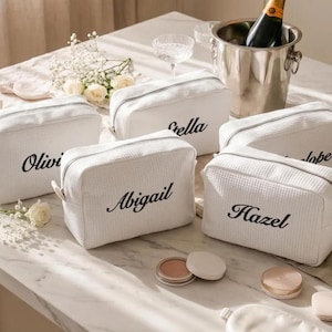 Personalized Waffle Cosmetic Bag, Monogram Makeup Bag, Custom Toiletry Pouch, Bridesmaid Gift, Bachelorette Favor, Travel Makeup Bag