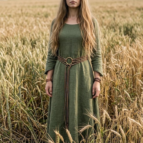 Wikinger Kleid mit Gürtel | Leinen Baumwolle Keltisches Kleid | Historisches Kleid für Frauen | Renaissance Fest-Outfit | SKA Kleid