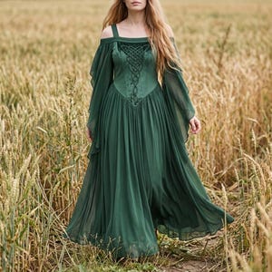 green pagan wedding dress Green Woodland Wedding Dress Flower Nature Dress Wedding Pagan Witchy Bridal Dress Nordic Viking Wedding Gown Medieval Forest Wedding Dress