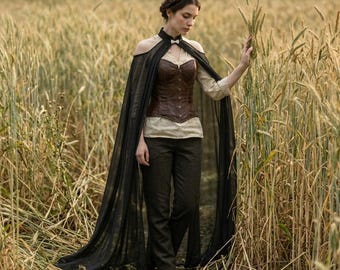 Celtic Cloak for Women | Flowing Chiffon Wrap | Renaissance Festival, LARP, Medieval Costume, Viking Shawl, Pagan Ritual | SCA Cloak