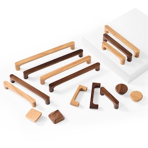 Solid Wood Cupboard Handles, Hardwood Wooden Drawer Pulls, Walnut or Oak Cabinet Hardware, Minimalist Kitchen/Wardrobe Door Knobs