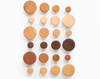 Solid Wood Round Drawer Knobs | Walnut Oak Maple Rosewood Cherry Wood Cabinet Pull Handles, Furniture Cabinet Hardware