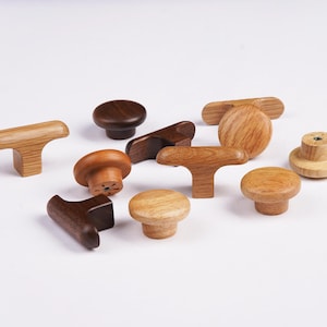 Assorted Solid Wood Cabinet Knobs, Natural Wooden Drawer Pulls, Rustic Dresser Knobs, Walnut Oak Cherry Wood Hardware image 3