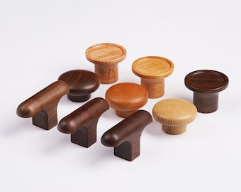 Assortiment de boutons d'armoire en bois massif, poignées de tiroir en bois naturel, boutons de commode rustique, quincaillerie en cerisier, noyer, chêne