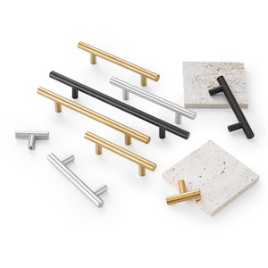 Modern Cabinet Pulls, Stainless Steel T Bar Handles, Brushed Gold Black Nickel Drawer Pulls, Kitchen Cabinet Dresser Wardrobe Hardware
